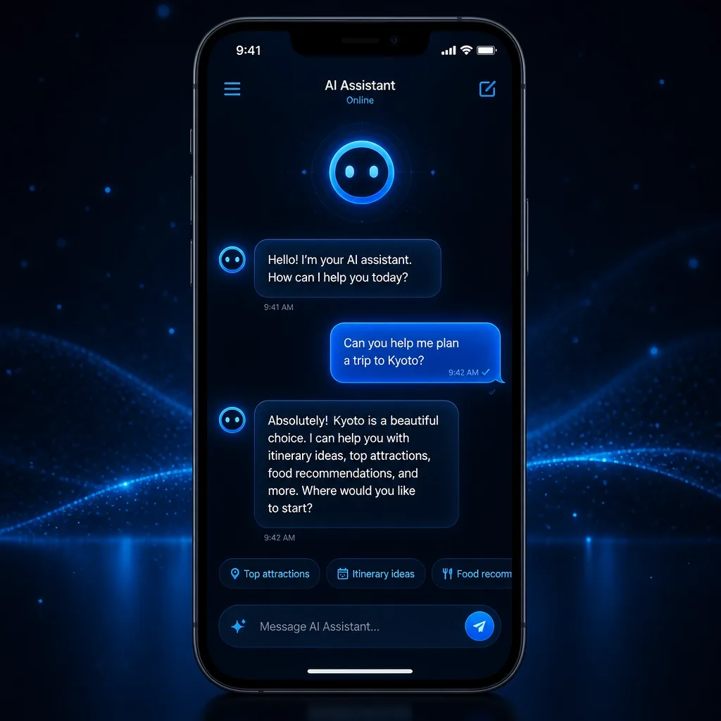 Sleek minimalist AI chatbot interface on a smartphone