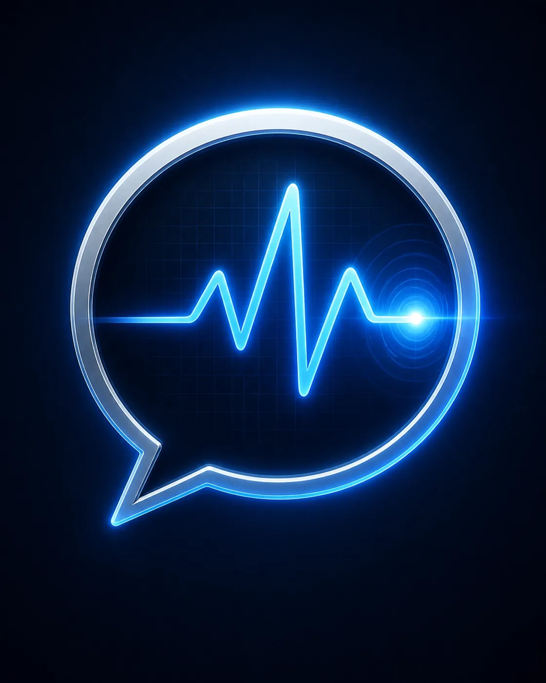 High-tech digital illustration of a glowing pulse line inside a speech bubble representing active support