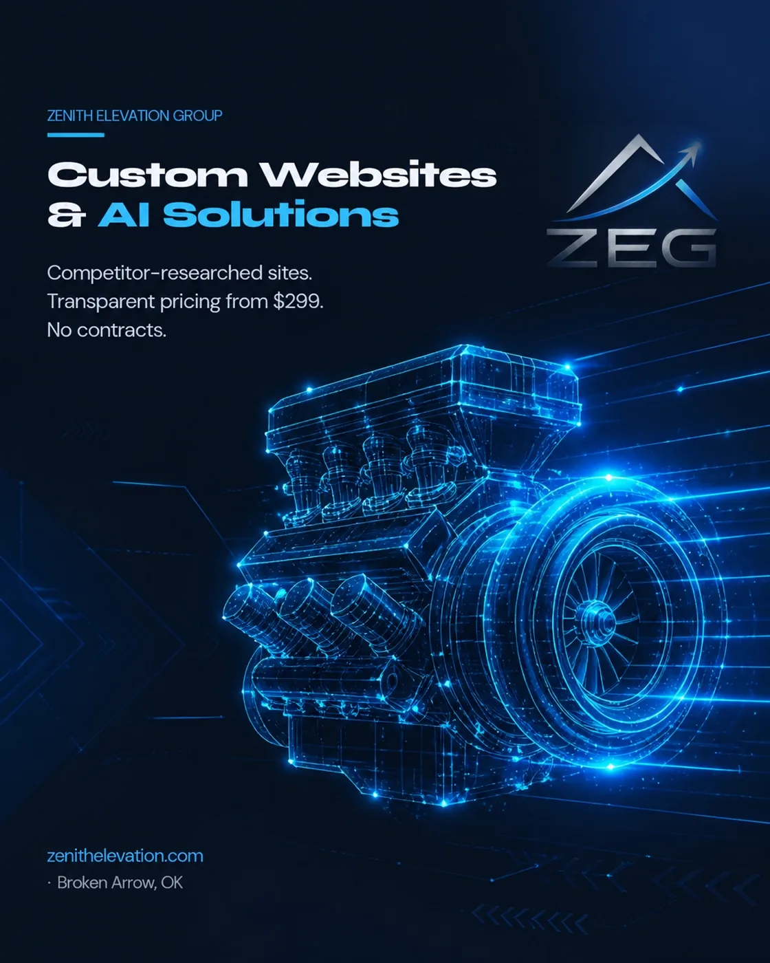 A glowing neon digital engine representing speed and technical optimization